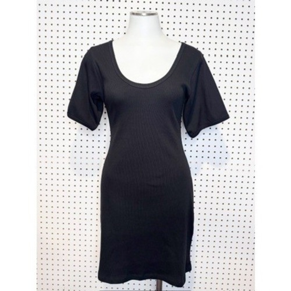 Modern Citizen | Rae Sculpted Scoop Neck Mini Dress Black Ribbed Knit MC25D92
